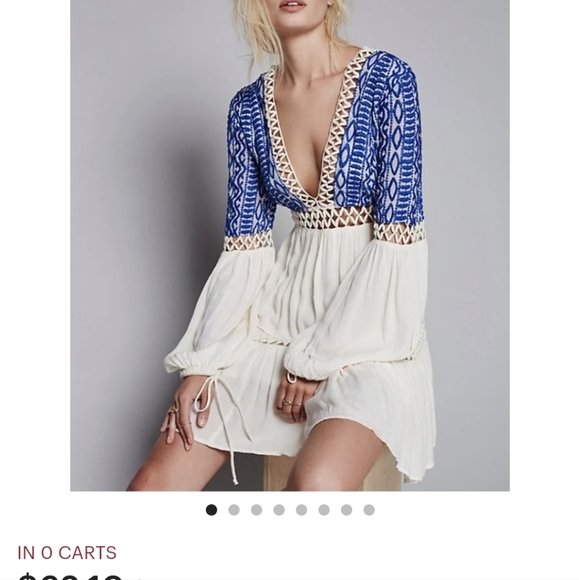 Free People Blue and Cream Mini Dress - Picture 1 of 13